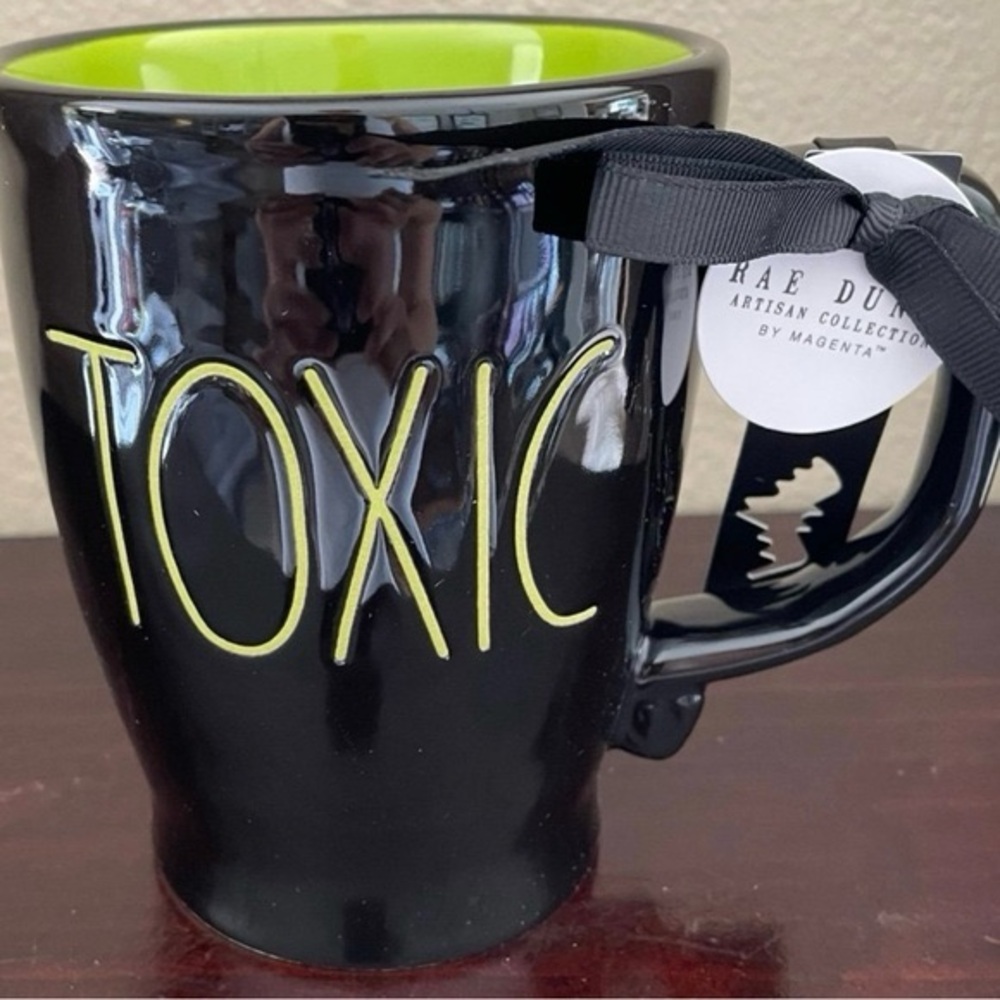 Rae Dunn Black Mug with Green 'Toxic' Design brand new with tags